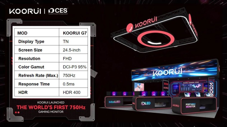 Koorui представит самый быстрый в мире игровой монитор с частотой 750 Гц